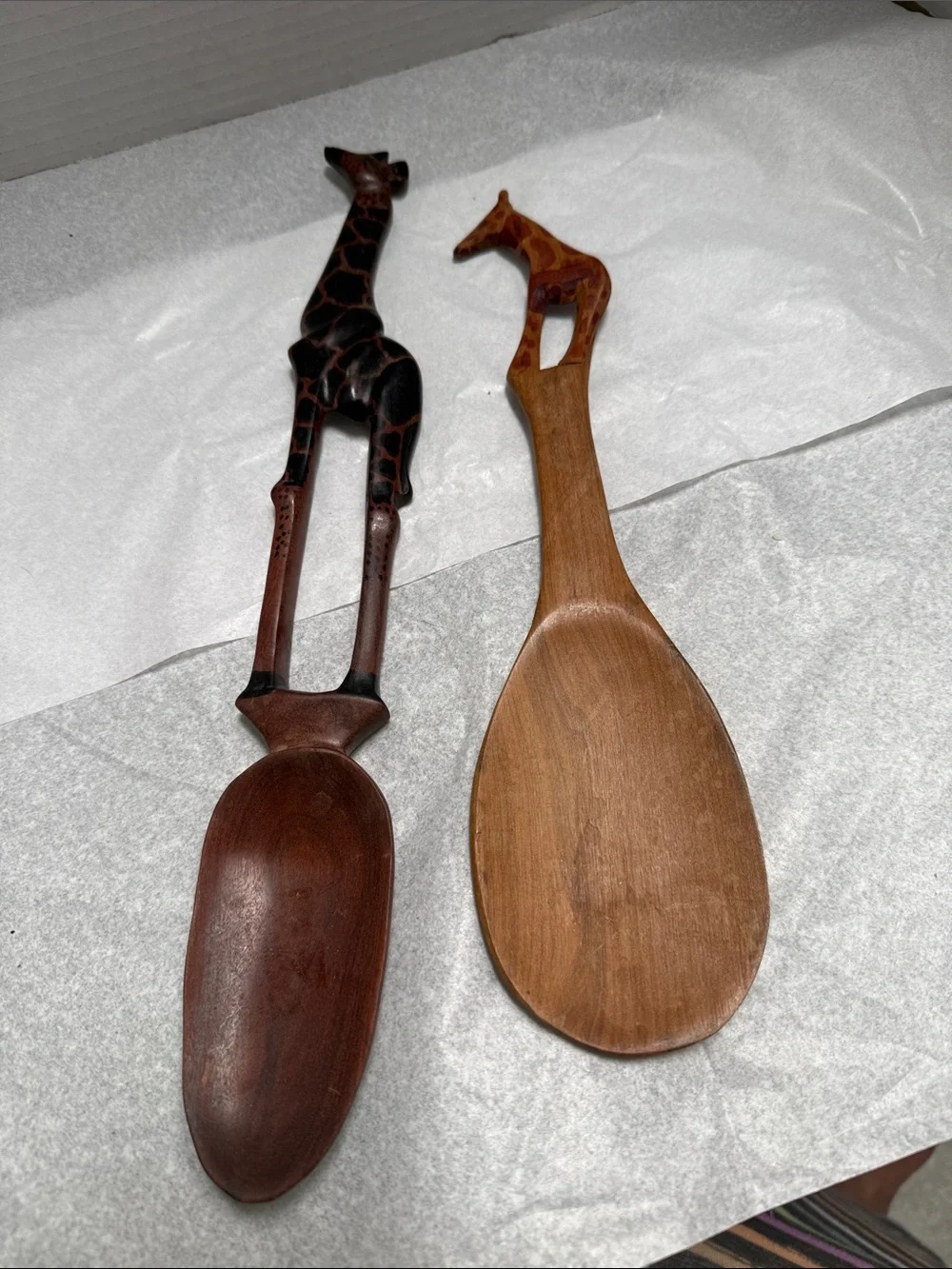 Hand-Carved Wooden Giraffe Serving Spoons